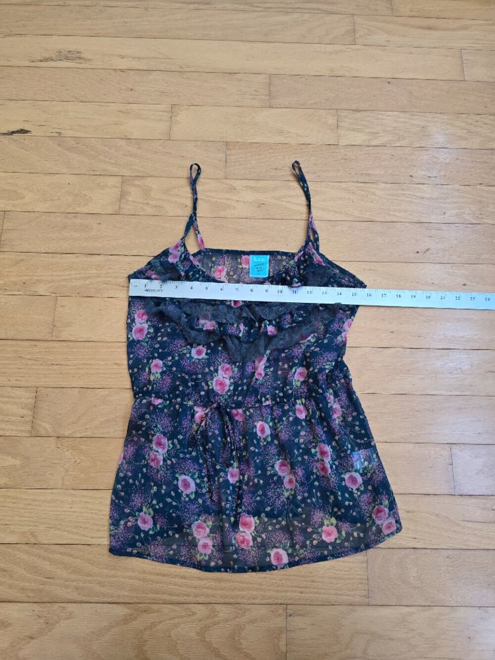 vintage Y2K cottagecore teal floral sheer ruffle romantic tank top | WMS S - Picture 7 of 11